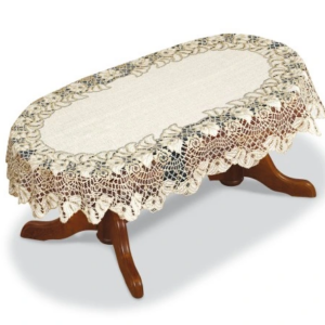 Obrus żakardowy owalny kremowy 042771