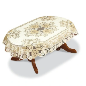 Obrus żakardowy owalny kremowy/ciemne złoto 054111