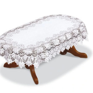 Obrus żakardowy owalny biały 202541