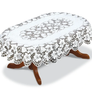 Obrus żakardowy owalny biały 221941