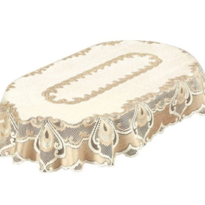 Obrus żakardowy owalny kremowy/ciemne złoto 222521