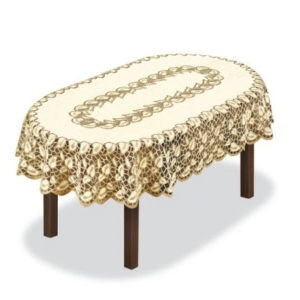 Obrus żakardowy owalny kremowy/ciemne złoto 231051